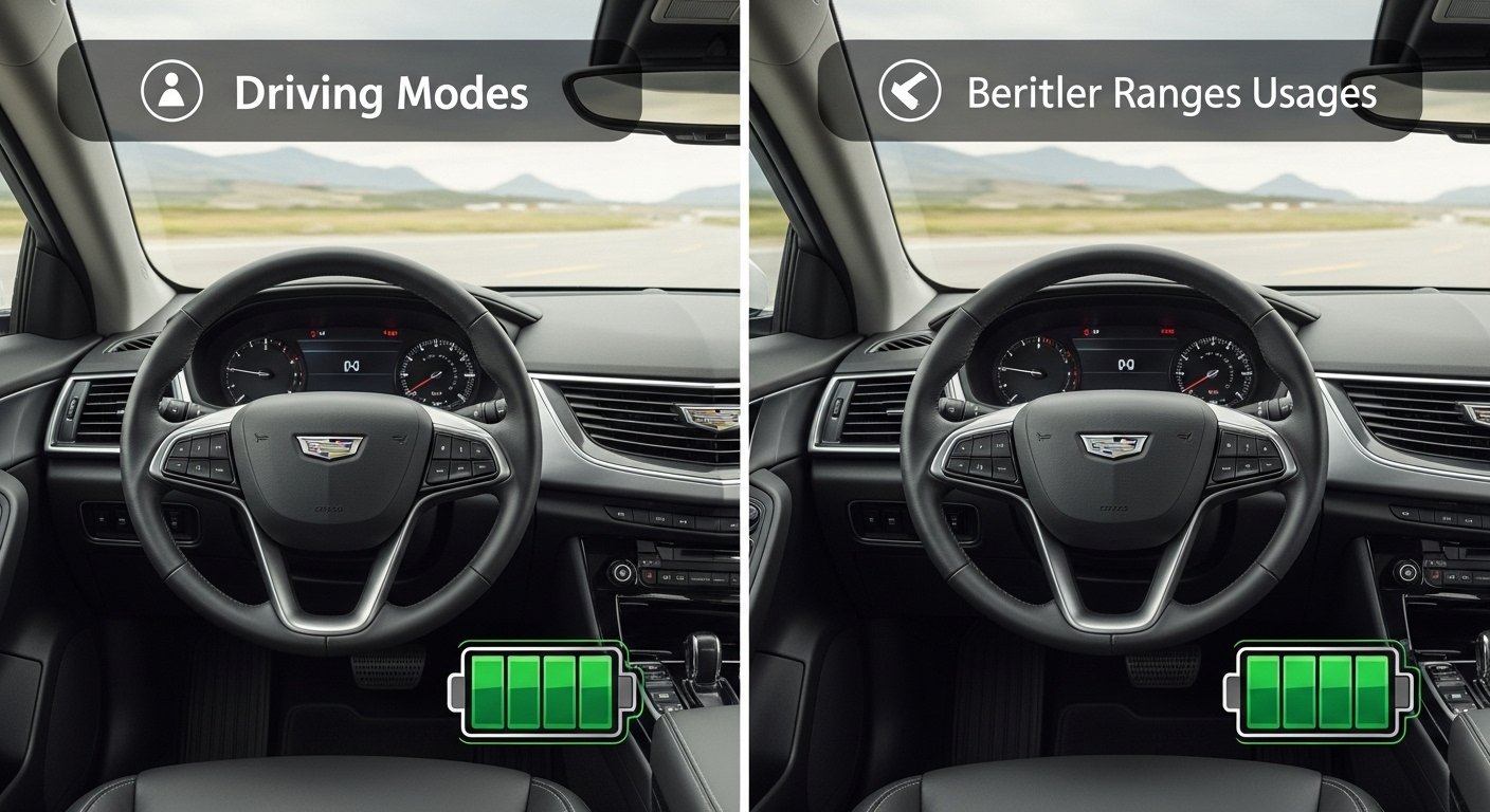 Do the driving modes in cadillac lyriq offer different ranges or battery usages?