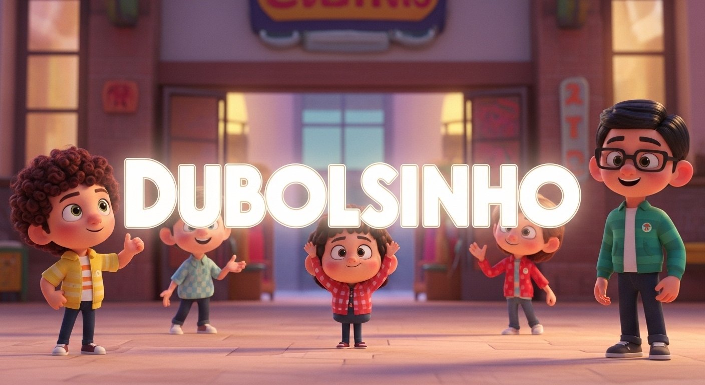 Illustration showing the word 'dubolsinho' surrounded by digital icons representing social media and online communication.