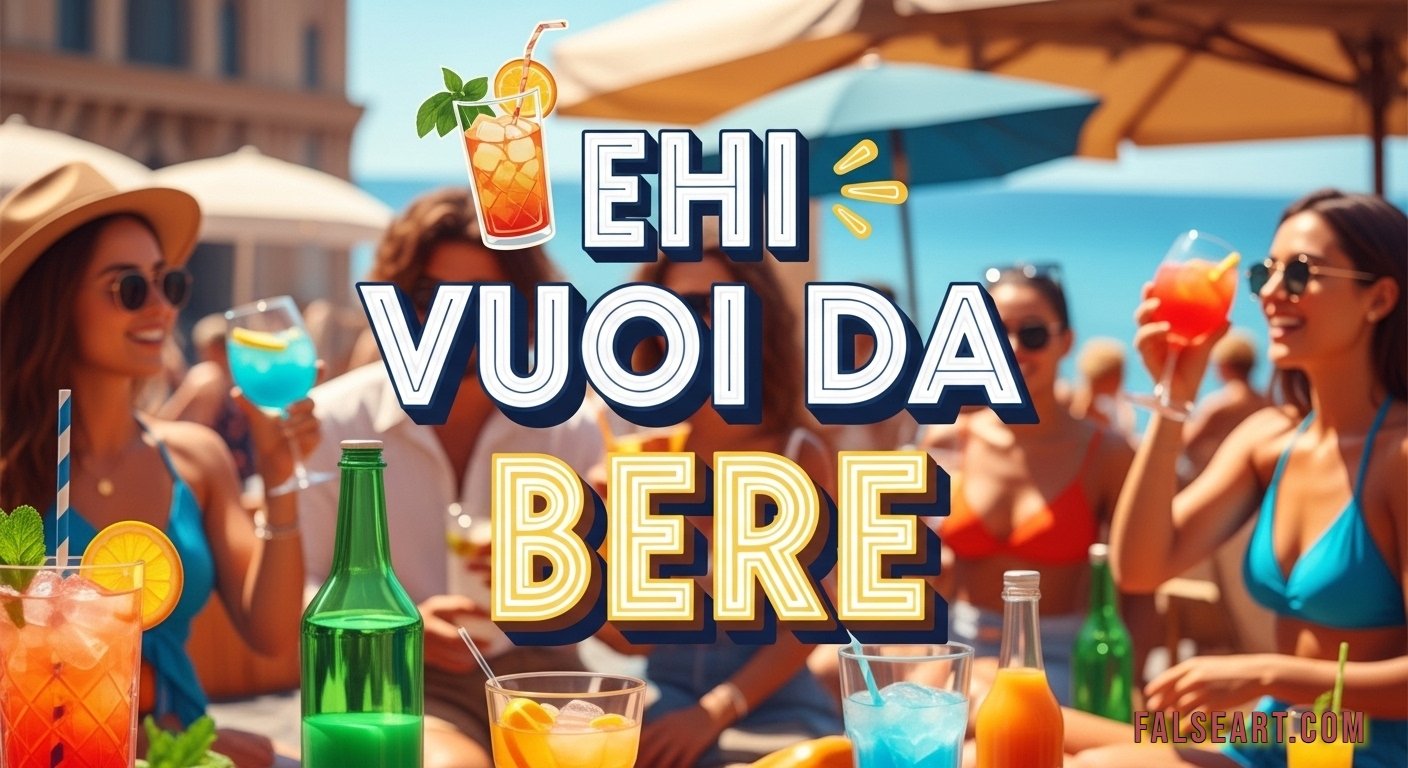 Group of friends enjoying drinks in Italy, capturing the spirit of 'Ehi Vuoi da Bere