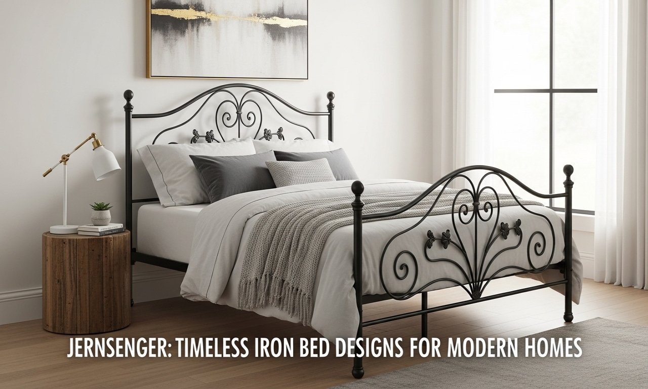 Elegant Jernsenger iron bed frame in a cozy bedroom