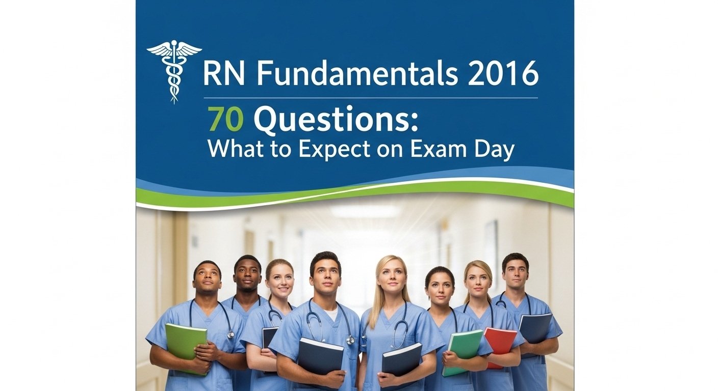 Nursing student preparing for rn fundamentals 2016 70 questions exam with study notes and laptop on desk