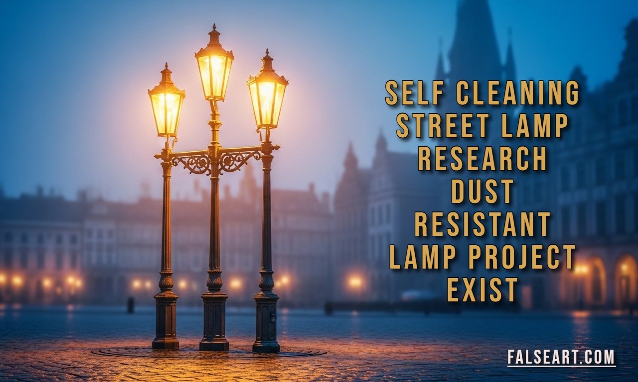 Self-cleaning street lamp with solar panels in urban environment