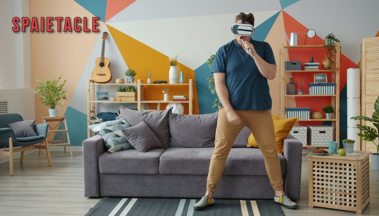 Immersive entertainment experience with Spaietacle blending movies, games, and live events in interactive virtual reality.