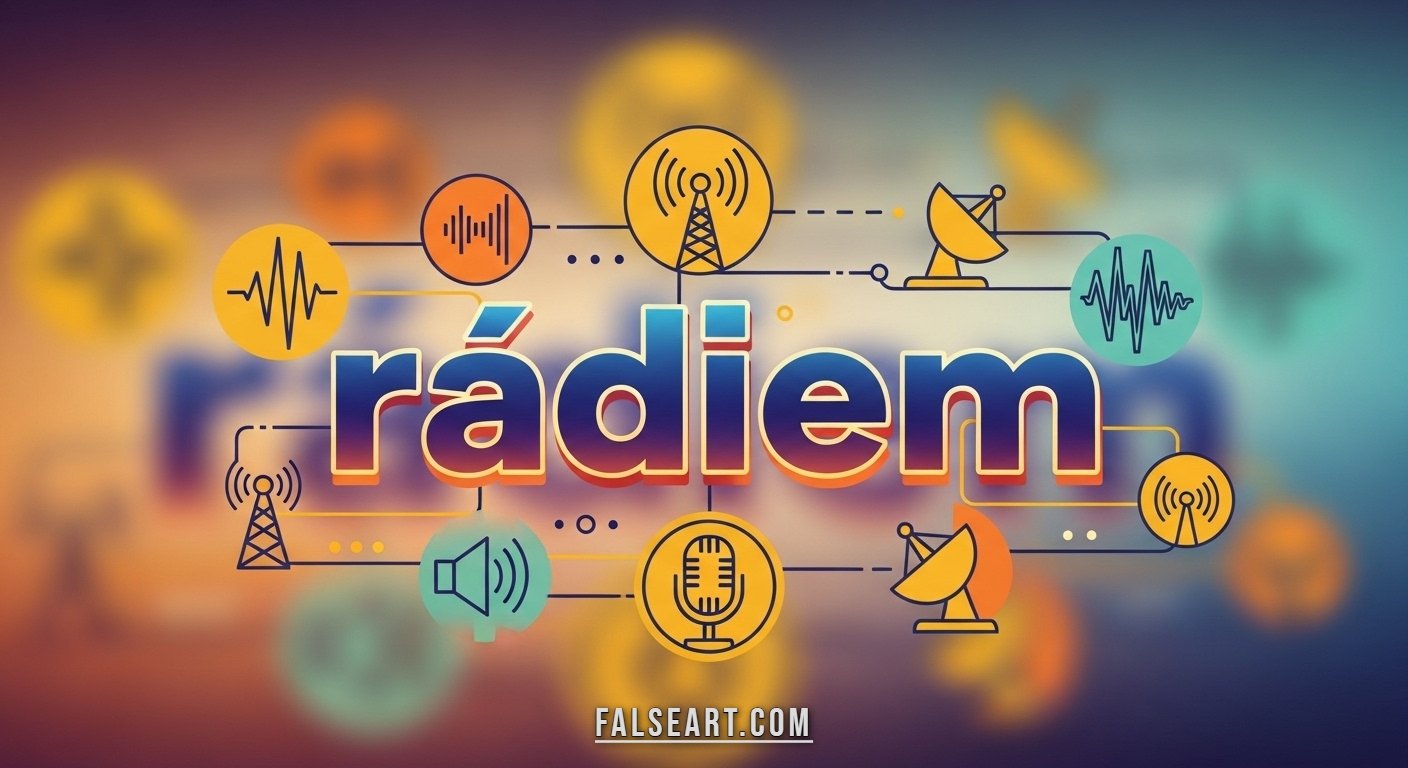 Illustration of rádiem concept with vintage radio waves transforming into digital audio streams