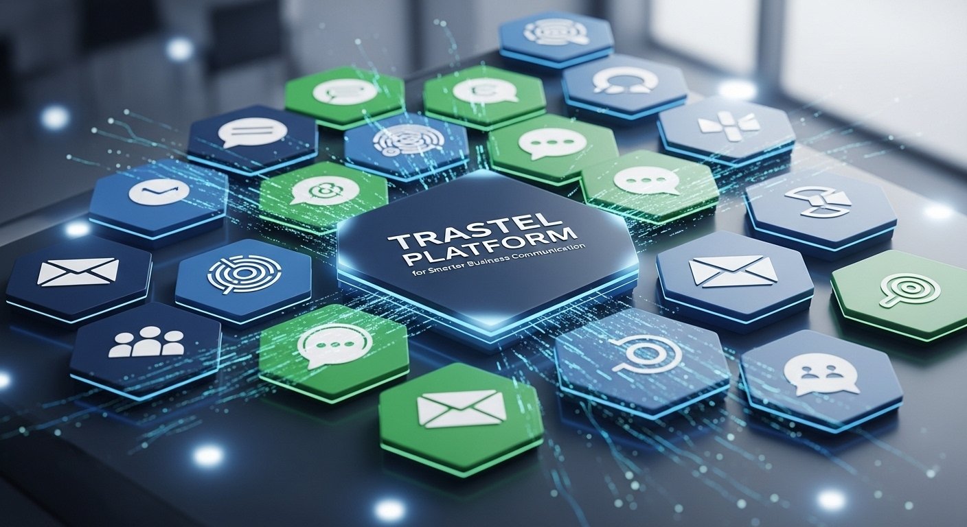 trastel platform dashboard showing workflow automation and business communication features in use